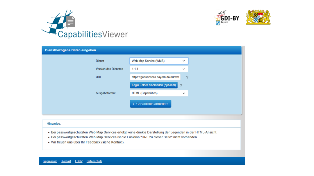 Ansicht des Capabilities Viewers