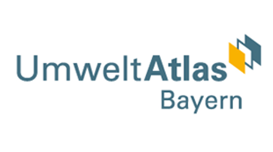 Schriftzug "UmweltAtlas Bayern", daneben drei kleine Rauten
